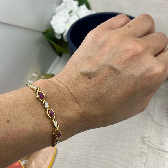 ✨ Vintage 925 Sterling Silver Gold Vermeil Ruby & CZ Tennis Bracelet - 7.25” - Picture 13 of 17